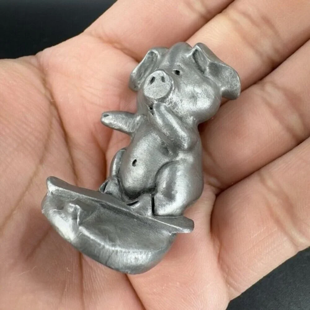 1980 HUDSON Pewter Pig Skier Figurine USA Heavy Figure Hasper Metal‎ Miniature